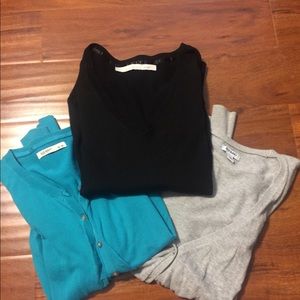 Two oldnavy cardigans, one black v neck sweater
